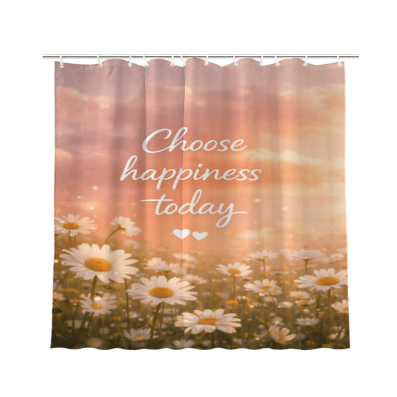 Choose Happiness Today Sunset Daisy Shower Curtain, Soft Bathroom Decor, 72 x 72 Inch