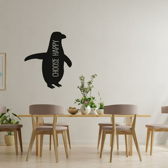 Choose Happy - Life Quote Beautiful Penguin Silhouette Penguin Design Vinyl Wall Sticker Wall Art Wall Decal Boys Girls Kids Room Design Bedroom Nursery Kinder Home Decoration Size (40x24 inch)