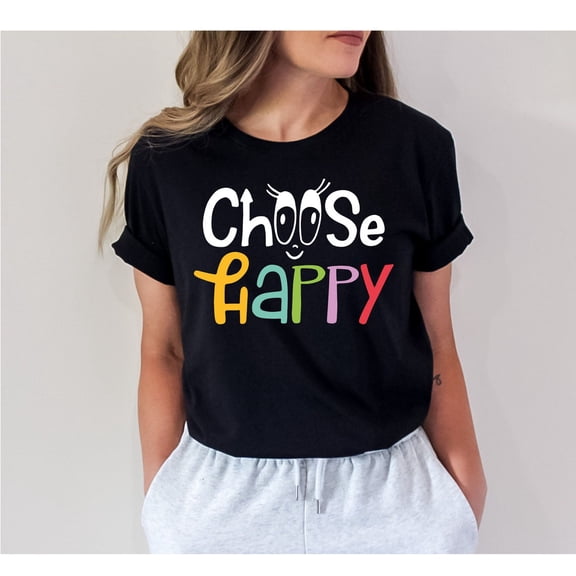 Choose Happy Shirt, Smile Face, Boho Shirt Girls, Trendy Vintage Tee For Her, Motivational Tee, Inspirational Women Shirts
