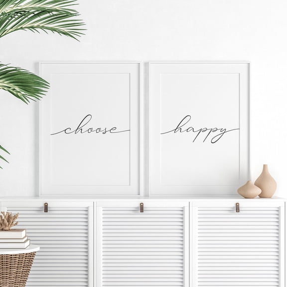 Choose Happy Sign Positive Saying Above Couch Wall Decor Set 2 Stretched Canvas 16x24