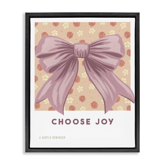 Stupell Industries Choose Joy Bow with Florals Black Framed Floater Canvas Wall Art, design by Courtney Haley, 21 x 17