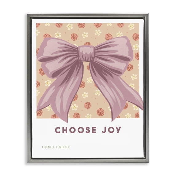 Stupell Industries Choose Joy Bow with Florals Gray Framed Floater Canvas Wall Art, design by Courtney Haley, 31 x 25