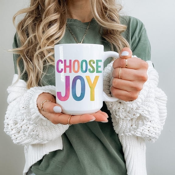Choose Joy Coffee Mug: Rainbow Watercolor Design, Inspirational Gift