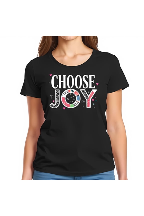 Choose Joy Cotton Short Sleeve T-Shirt - Playful Roulette Wheel Graphic with Hearts - Uplifting Casual Tee