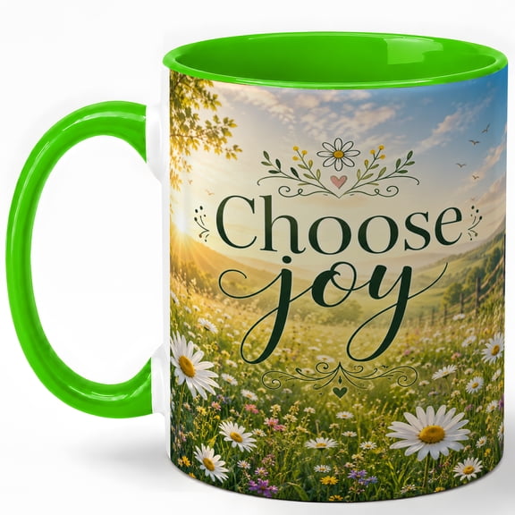 Choose Joy Daisy Meadow 11oz Ceramic Mug, Sunrise Floral Coffee Cup
