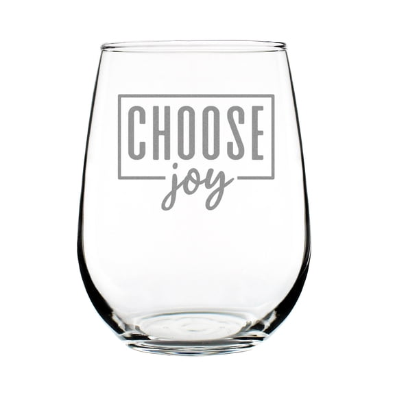 Choose Joy Hand Engraved Wine Glass, 17oz Stemless Inspirational for Lovers, Etched Wedding Party Glass