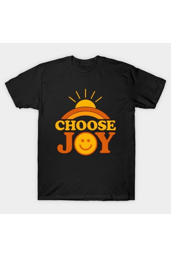 Choose Joy Smiley Retro Sunburst Funny Inspirational Positive Face Graphic G1666 T-Shirt, for men and women, Up to Size 5XL
