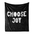 thumbnail image 1 of Choose Joy Soft Flannel Fleece Blanket, Typography with Grid Stripes Polka Dots Flowers in Text Font Simplistic, Cozy Plush for Indoor and Outdoor Use, 60" x 80", Dark Grey and White, by Ambesonne, 1 of 5