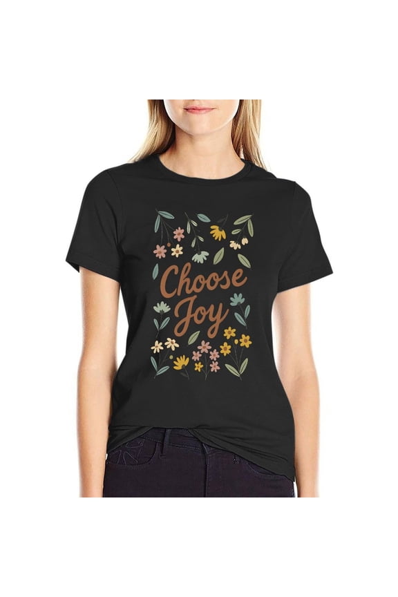 Choose Joy Women’s Cotton Short Sleeve T-Shirt HD Graphic Print Casual Crew Neck Tee 3XL