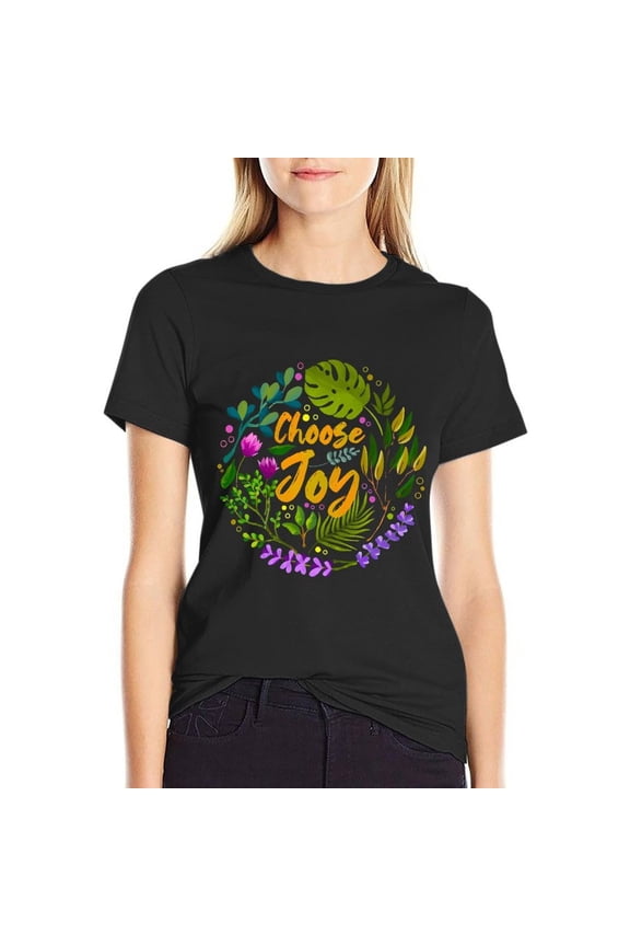 Choose Joy Women’s Cotton Short Sleeve T-Shirt HD Graphic Print Casual Crew Neck Tee M