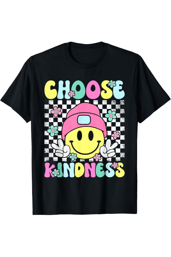 Choose Kindness Groovy Be Kind Inspirational Women Kids T-Shirt- Classic Unisex 100% Cotton Crew Neck T-Shirt Breathable Casual Everyday Wear Affordable Graphic Soft t shirt Cheap t shirts