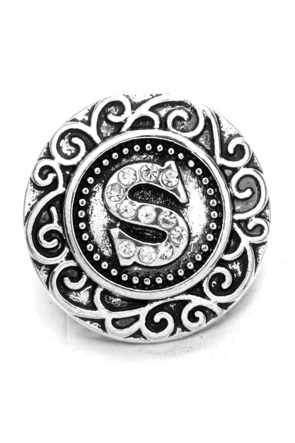 Snap Jewelry 18MM Rhinestone Letter S Ginger Charm with Filigree Detailing
