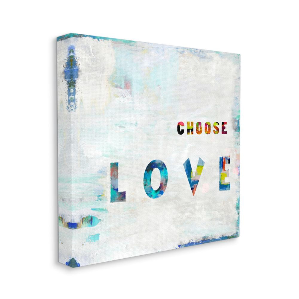 Choose Love Quote with Abstract Brush Strokes Typography Gallery-Wrapped Canvas Print Wall Art, 17x17