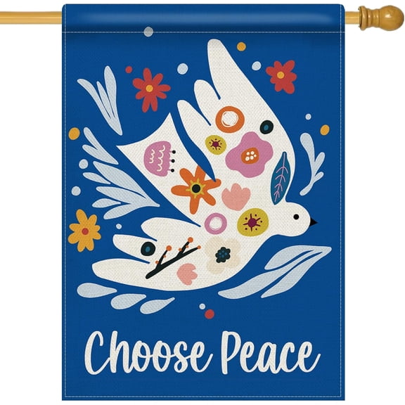 Choose Peace Dove Bird Blue Decorative Garden Flag, White Pigeon Floral Yard Outside Home Decoration, Flowers Burlap Outdoor Small Decor Double Sided 12 x 18
