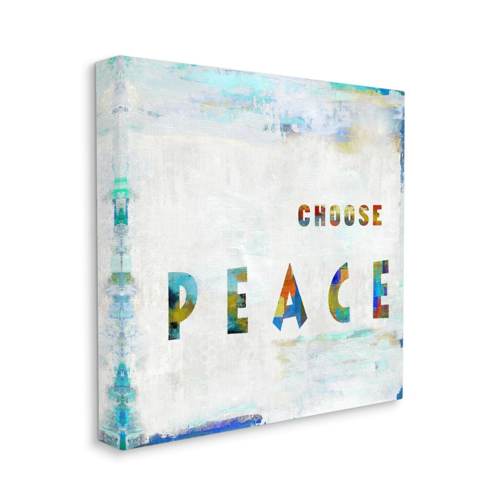 Choose Peace Text with Colorful Brush Strokes Typography Gallery-Wrapped Canvas Print Wall Art, 17x17