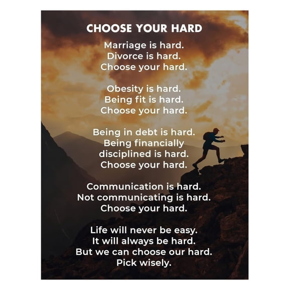 Choose Your Hard Inspirational Sign Modern Typography Wall Art Motivational Print for Office Library Living Room Decor to Promote Positive Mindset