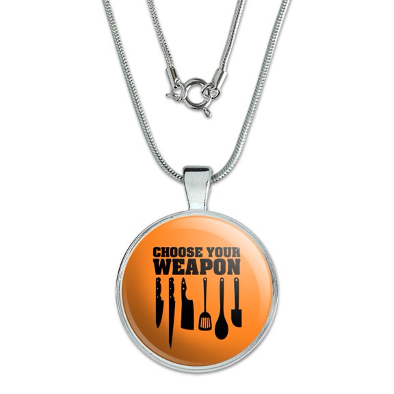 Choose Your Weapon Chef Baker Kitchen Tools Knife Spatula 1" Pendant with Sterling Silver Plated Chain