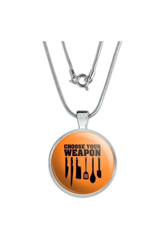 Choose Your Weapon Chef Baker Kitchen Tools Knife Spatula 1" Pendant with Sterling Silver Plated Chain