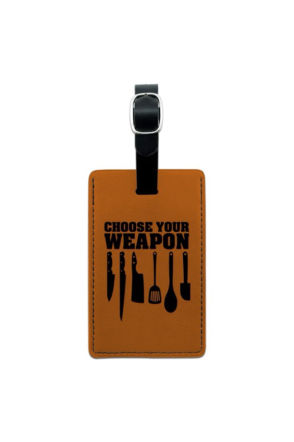 Choose Your Weapon Chef Baker Kitchen Tools Knife Spatula Rectangle Leather Luggage Card Suitcase Carry-On ID Tag