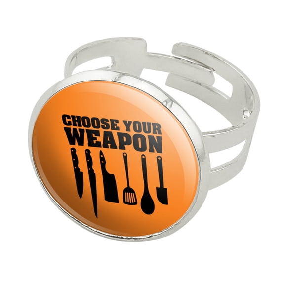 Choose Your Weapon Chef Baker Kitchen Tools Knife Spatula Silver Plated Adjustable Novelty Ring