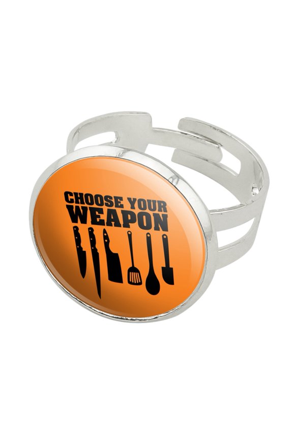 Choose Your Weapon Chef Baker Kitchen Tools Knife Spatula Silver Plated Adjustable Novelty Ring