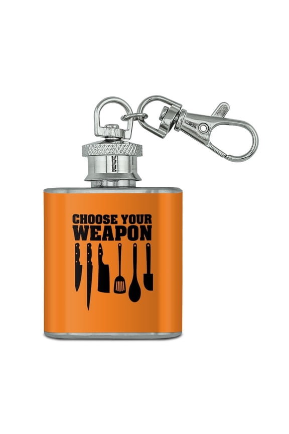 Choose Your Weapon Chef Baker Kitchen Tools Knife Spatula Stainless Steel 1oz Mini Flask Key Chain