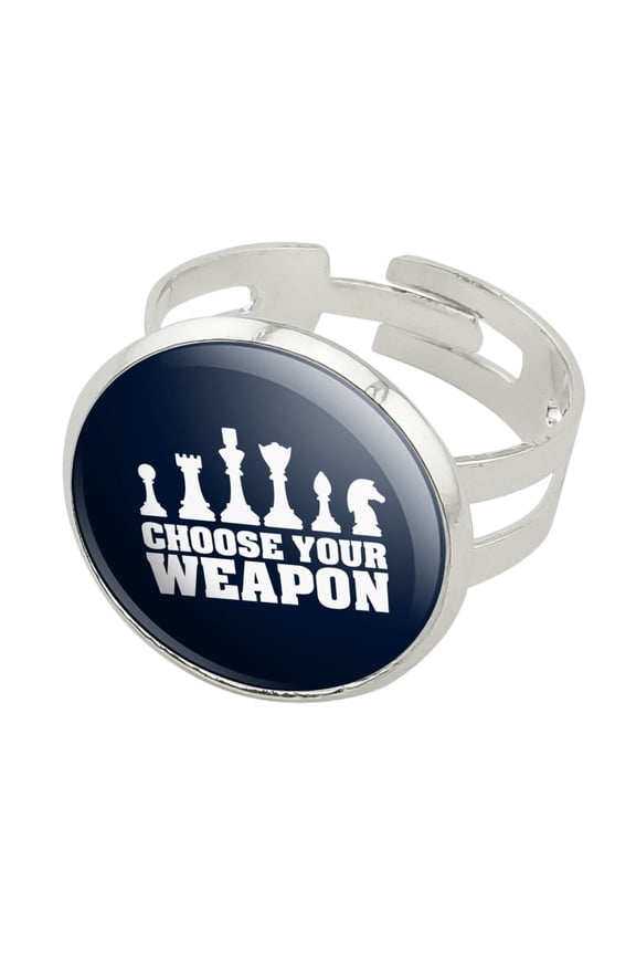 Choose Your Weapon Chess Pawn Rook Knight King Queen Silver Plated Adjustable Novelty Ring