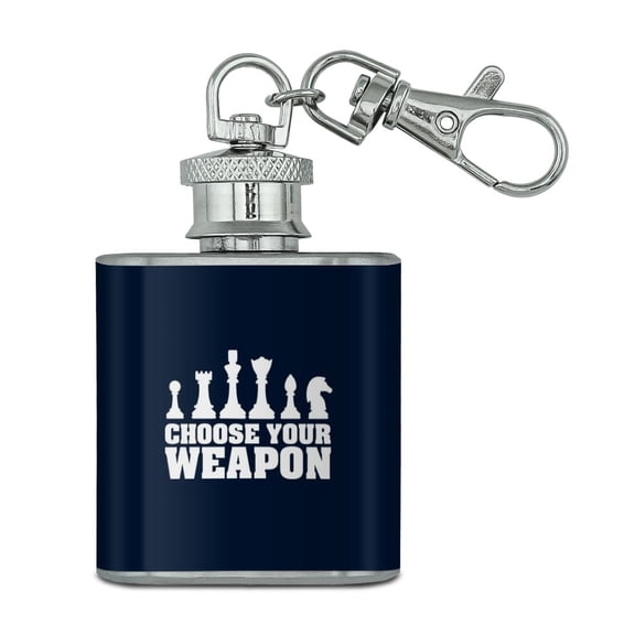Choose Your Weapon Chess Pawn Rook Knight King Queen Stainless Steel 1oz Mini Flask Key Chain