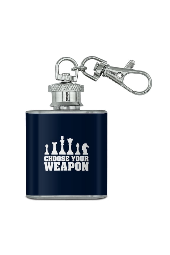 Choose Your Weapon Chess Pawn Rook Knight King Queen Stainless Steel 1oz Mini Flask Key Chain