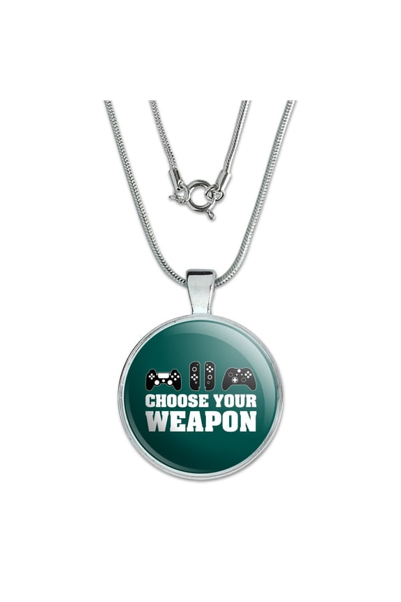 Choose Your Weapon Controllers Games Gamer 1" Pendant with Sterling Silver Plated Chain