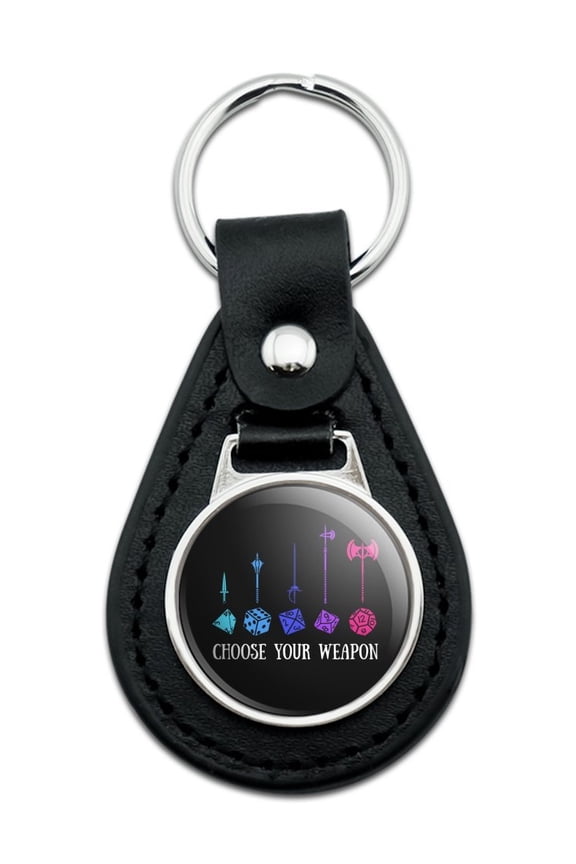 Choose Your Weapon Dungeon RPG Dice Black Leather Keychain