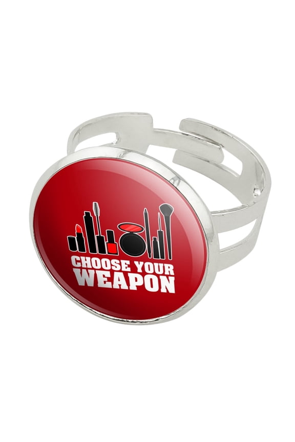 Choose Your Weapon Makeup Lipstick Eyeliner Brush Silver Plated Adjustable Novelty Ring