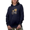 thumbnail image 1 of Choose to Be Grateful, Watercolor Bicycle & Flowers in Baskets Art Merch Gift, Navy Blue Hooded Sweatshirt or Hoodie, Small, 1 of 5
