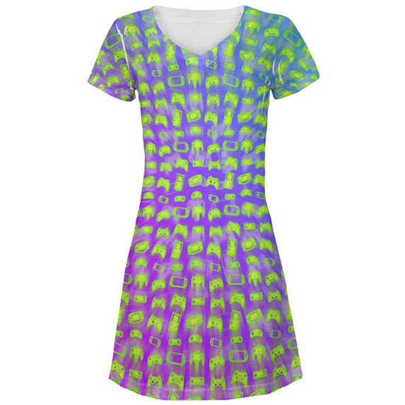 Choose your Weapon Wisely Pattern Video Games All Over Juniors Beach Cover-Up Dress Multi SM