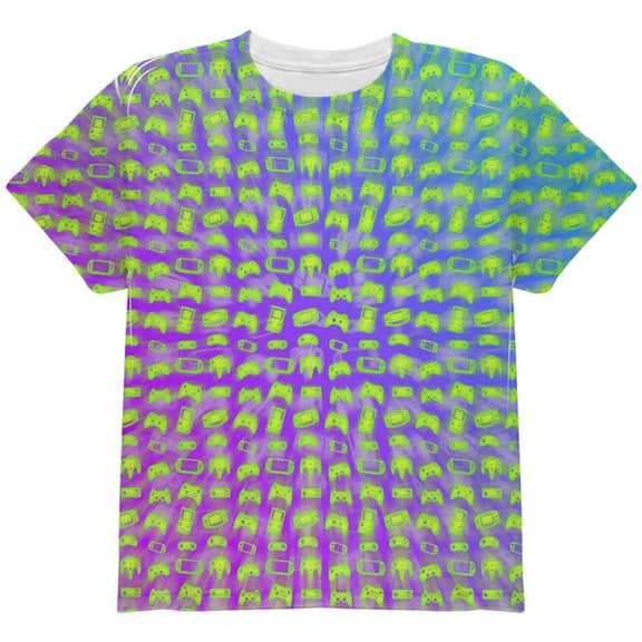 Choose your Weapon Wisely Pattern Video Games All Over Youth T Shirt Multi YXL