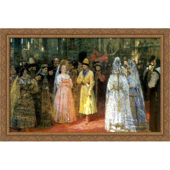 Choosing a Bride for a Grand Duke 40x26 Large Gold Ornate Wood Framed Canvas Art by Ilya Repin