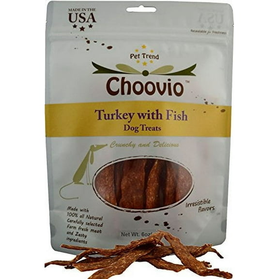 Choovio Turkey with Fish Dog Treats, Made in USA,6-Ounce Bag