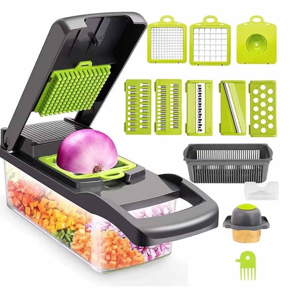 Chop Box Food Dicer 8-in-1 Vegetable Chopper with Container, Chop Box Salad Chopper Food Chopper Slicer, Chopper Vegetable Cutter Stainless Steel Blades