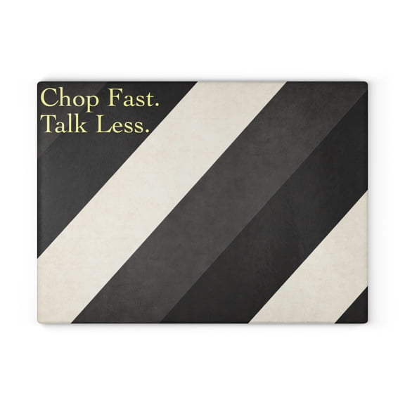 Chop Fast Talk Less Glass Cutting Board, 11x15 Inch Tempered Glass Kitchen Board, Modern Black and White Stripe Design with Non-Slip Base, Durable Prep & Serving Surface