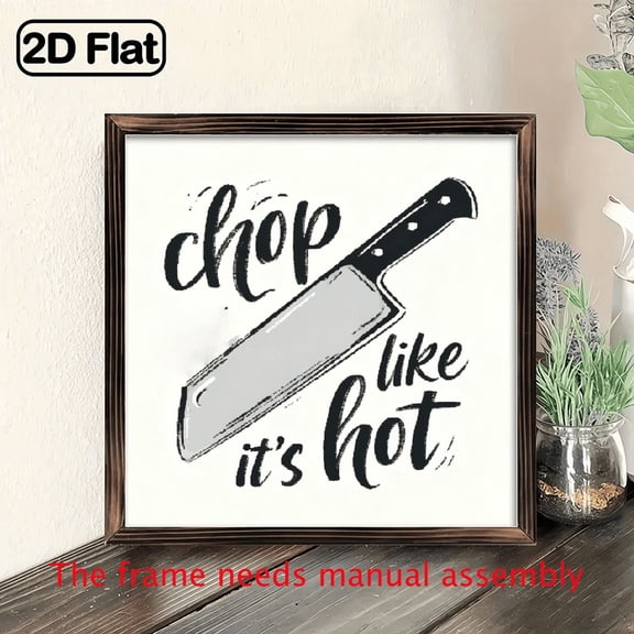 Chop It Like It'S Hot 8x8 Inch Wooden Kitchen Sign - Humorous Chef Knife Design, Perfect for Tabletop or Shelf Decor, Ideal Gift for Women, Men, Mom, Couples, Kitchen Decor
