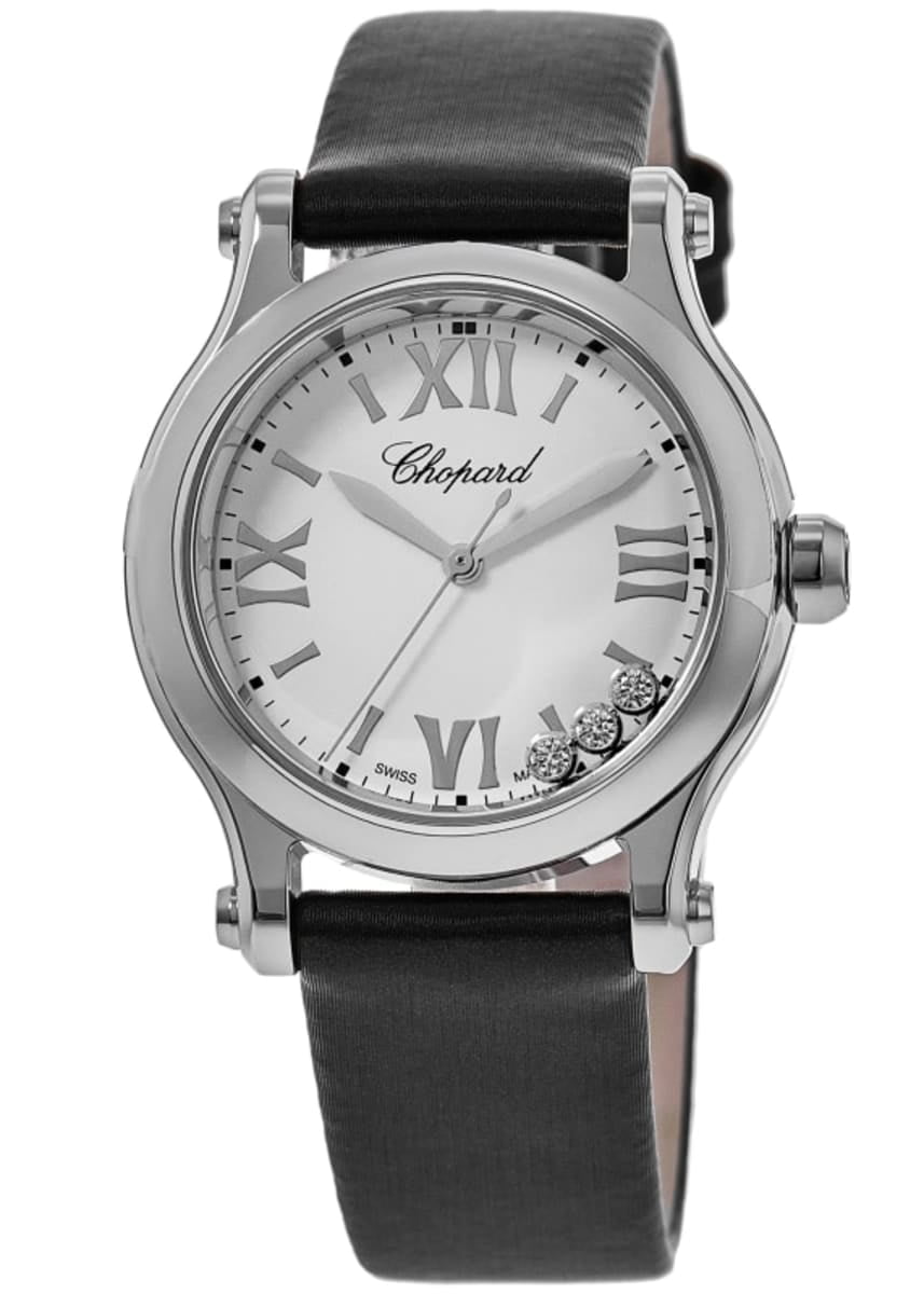 Chopard Happy Sport 30mm White Floating Diamond Dial Satin Strap Women's Watch 278590-3001S
