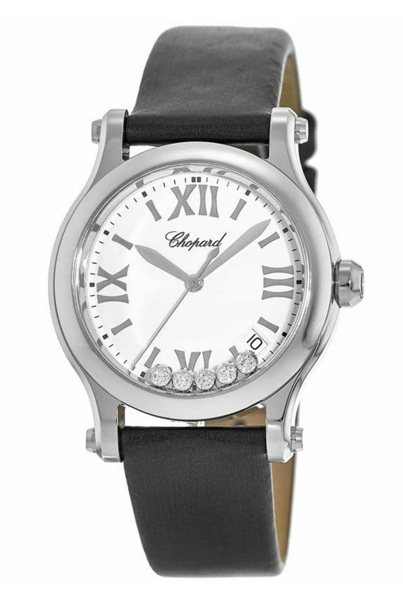 Happy Sport Medium 36mm Floating Diamond Dial Black Satin Strap Women's Watch 278582-3001S