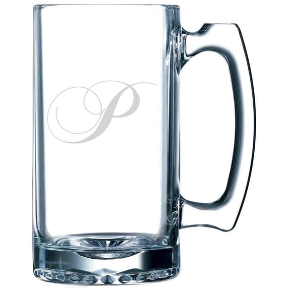 Chopin Script Etched Monogram 25oz Libbey Sports Beer Mug Letter P