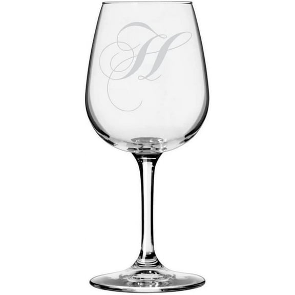 Chopin Script Etched Monogram All Purpose 12.75oz Libbey Wine Glass Letter H