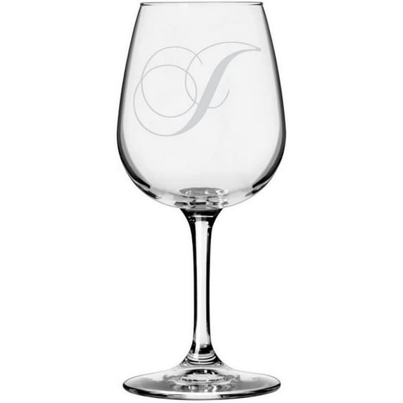 Chopin Script Etched Monogram All Purpose 12.75oz Libbey Wine Glass Letter J