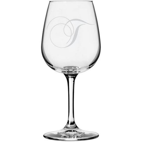 Chopin Script Etched Monogram All Purpose 12.75oz Libbey Wine Glass Letter T