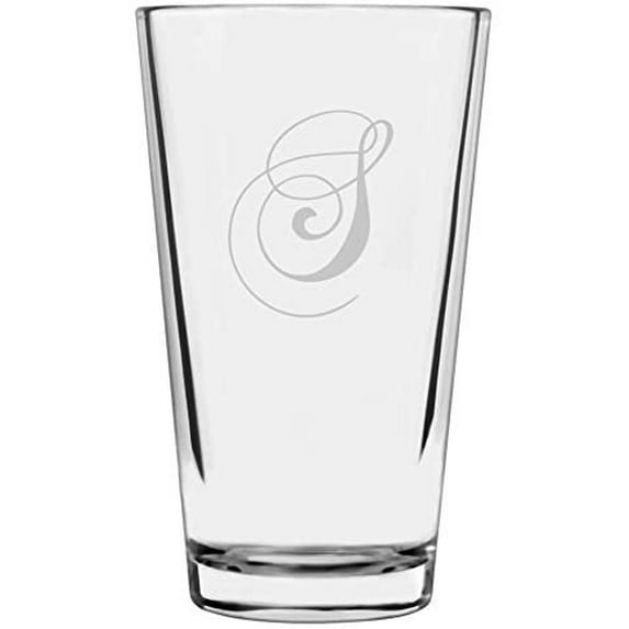 Chopin Script Etched Monogram All Purpose 16oz Libbey Pint Glass Letter S
