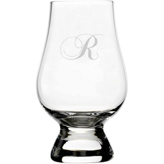 Chopin Script Etched Monogram Glencairn Crystal Whisky Glass Letter R