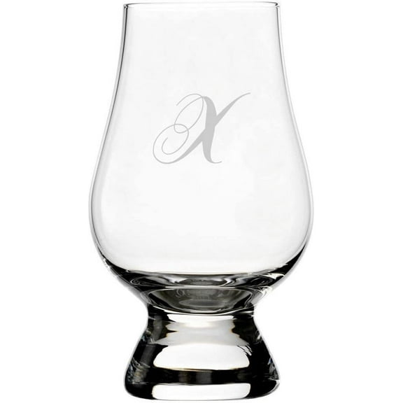Chopin Script Etched Monogram Glencairn Crystal Whisky Glass Letter X
