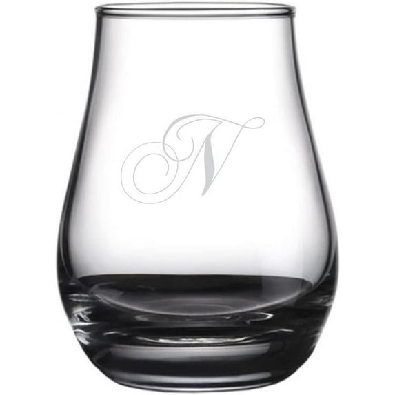 Chopin Script Etched Monogram Spey Dram Whisky Tasting Glass Letter N